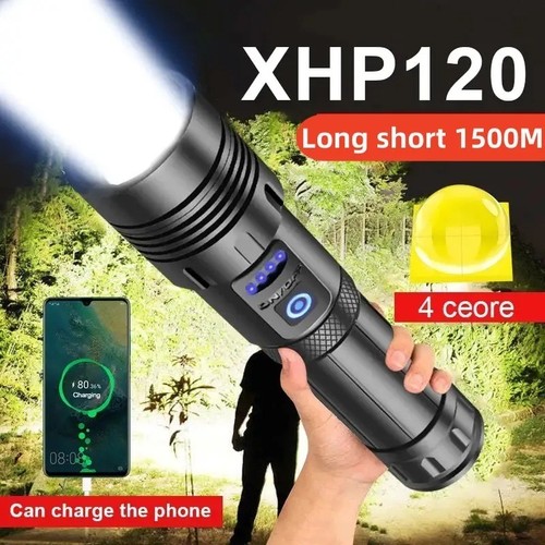 Potente torcia led xhp120 usb - torcia,